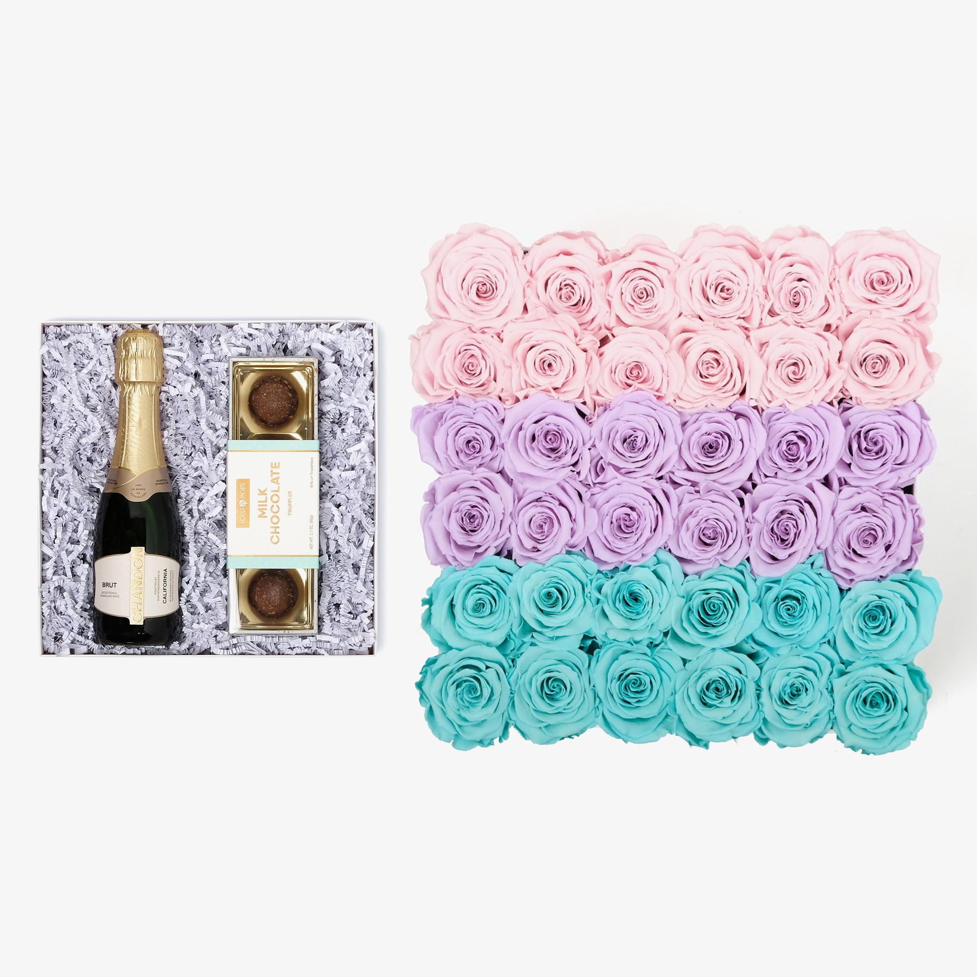 Champagne & Truffles - Grand Square Box - Pastel Ombre Rose - Black Box