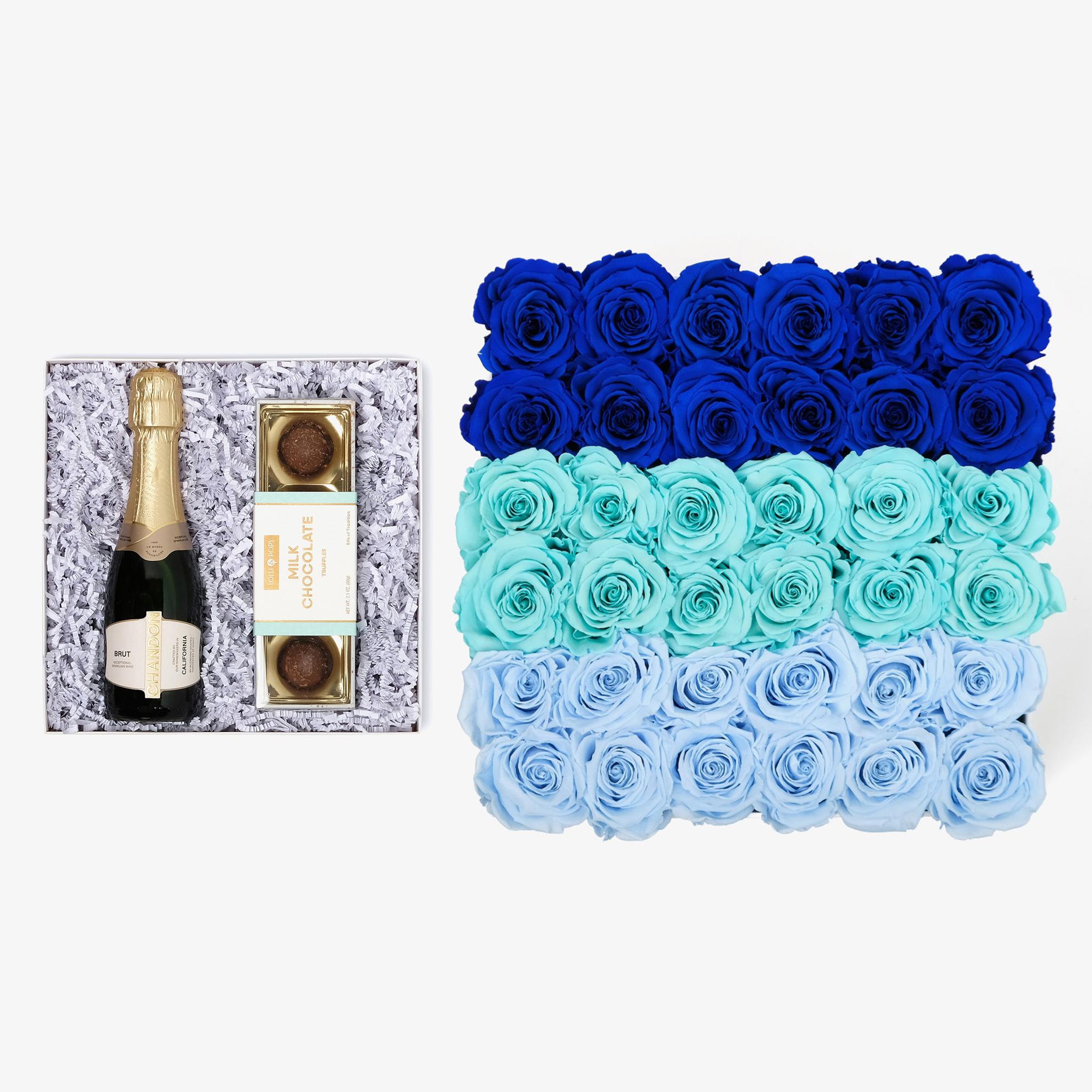Champagne & Truffles - Grand Square Box - Blue Ombre Rose - White Box