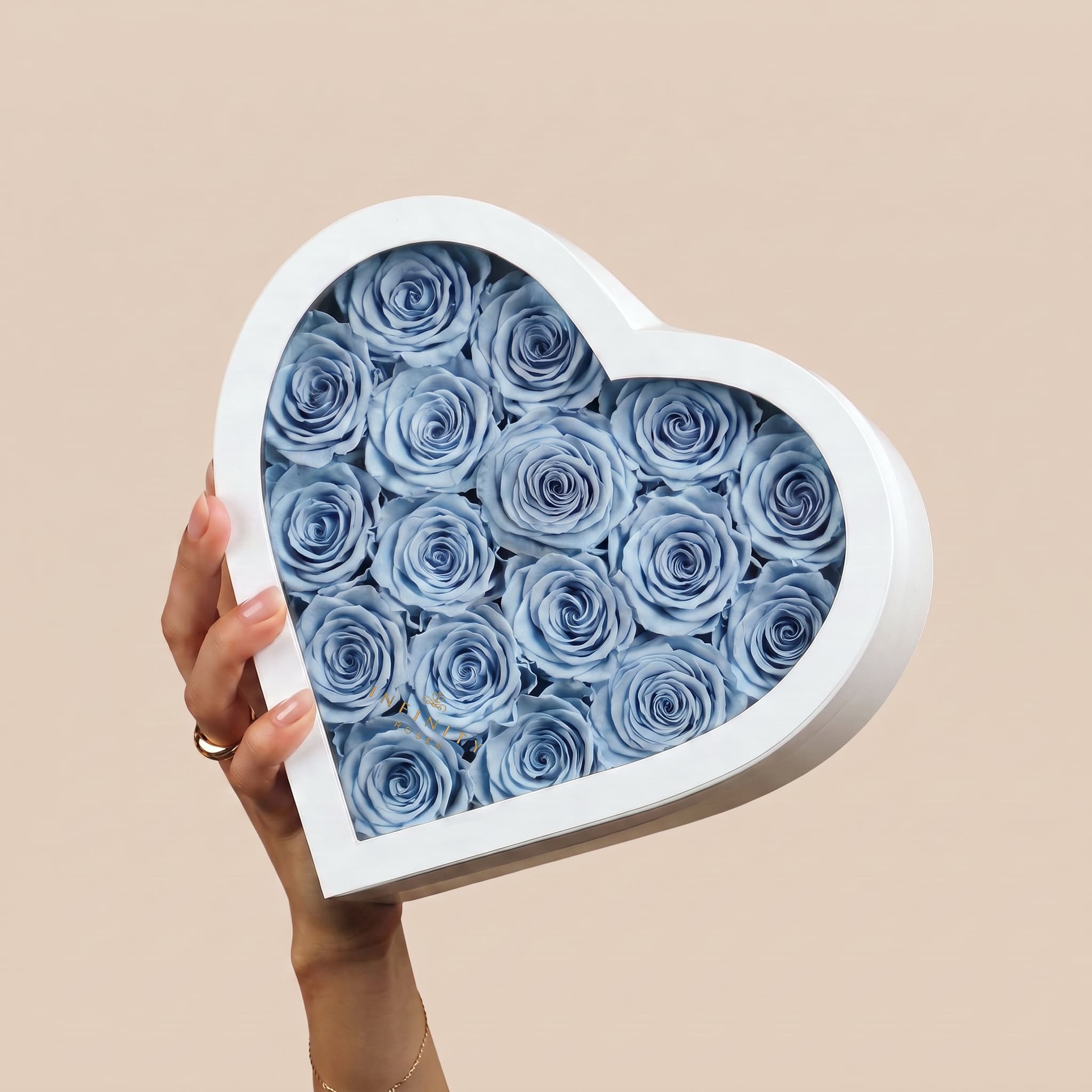 Large Heart Box - Baby Blue Rose - White Box