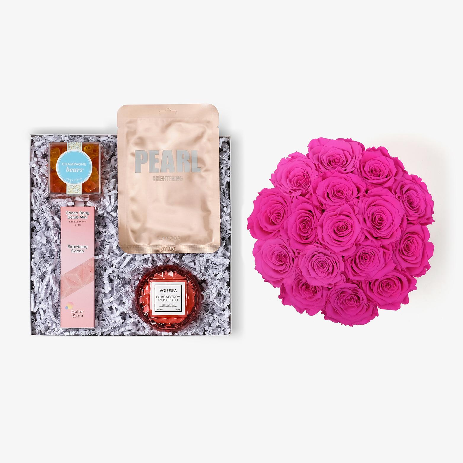Pamper Bundle - Large Bloom Box - Hot Pink Rose - White Box