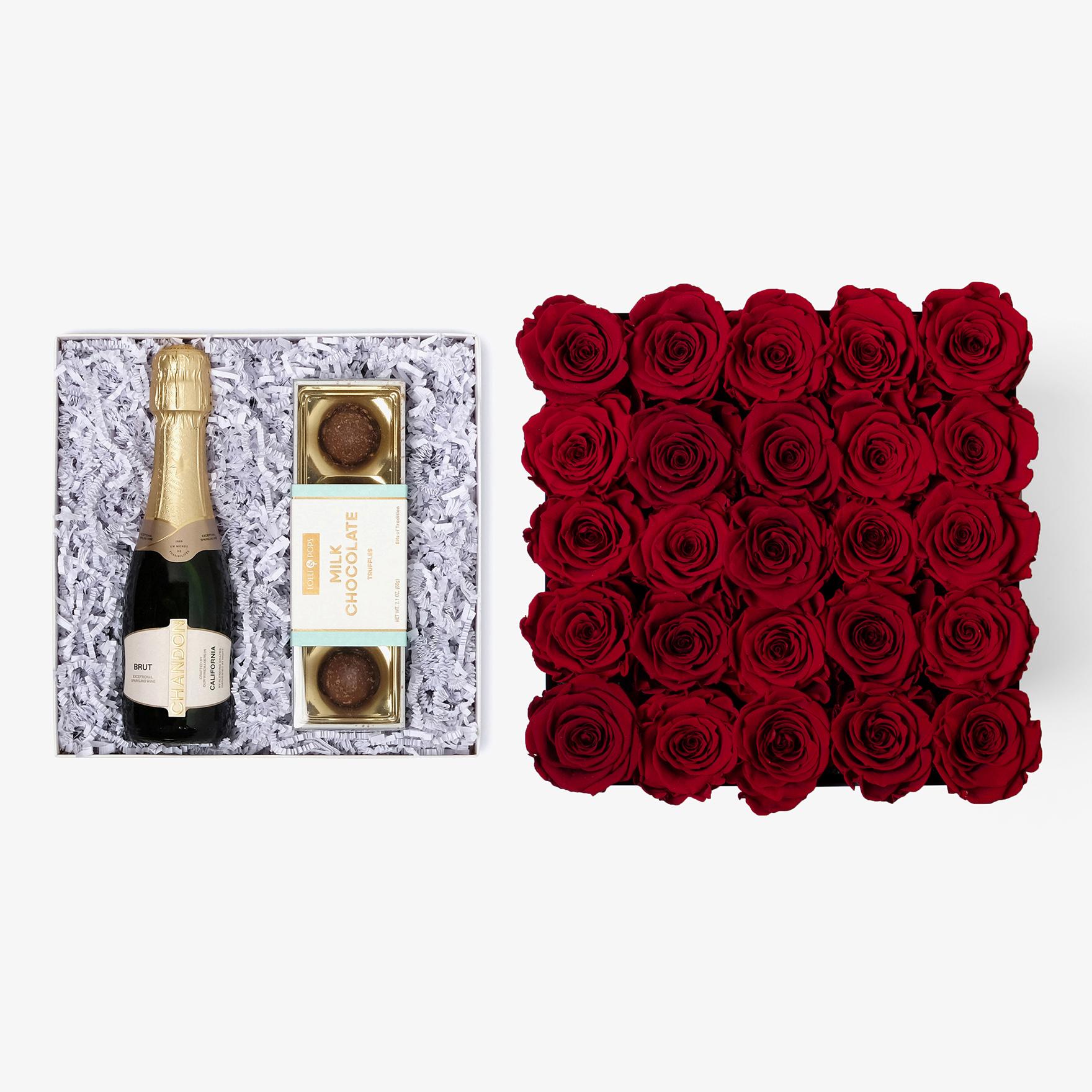 Champagne & Truffles - X-Large Square Box - Red Rose - Black Box
