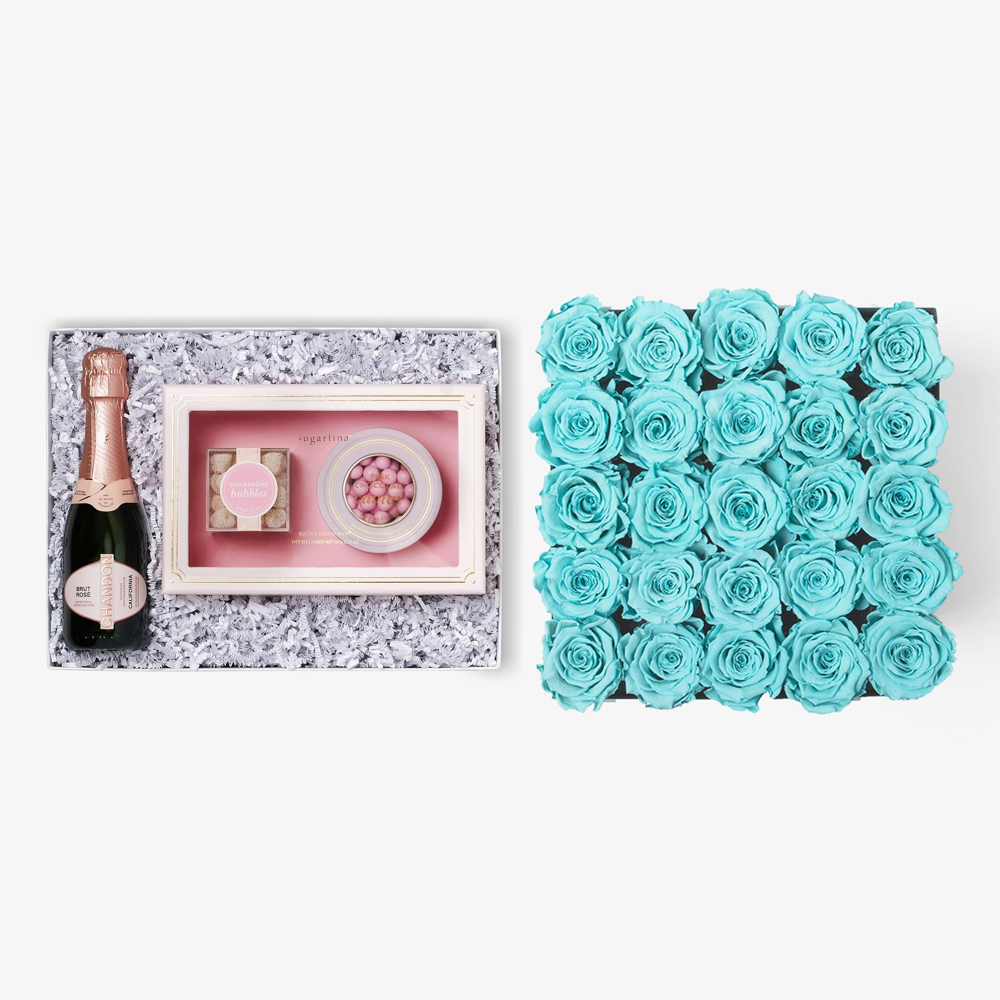 Rosé & Caviar - X-Large Square Box - Turquoise Rose - White Box