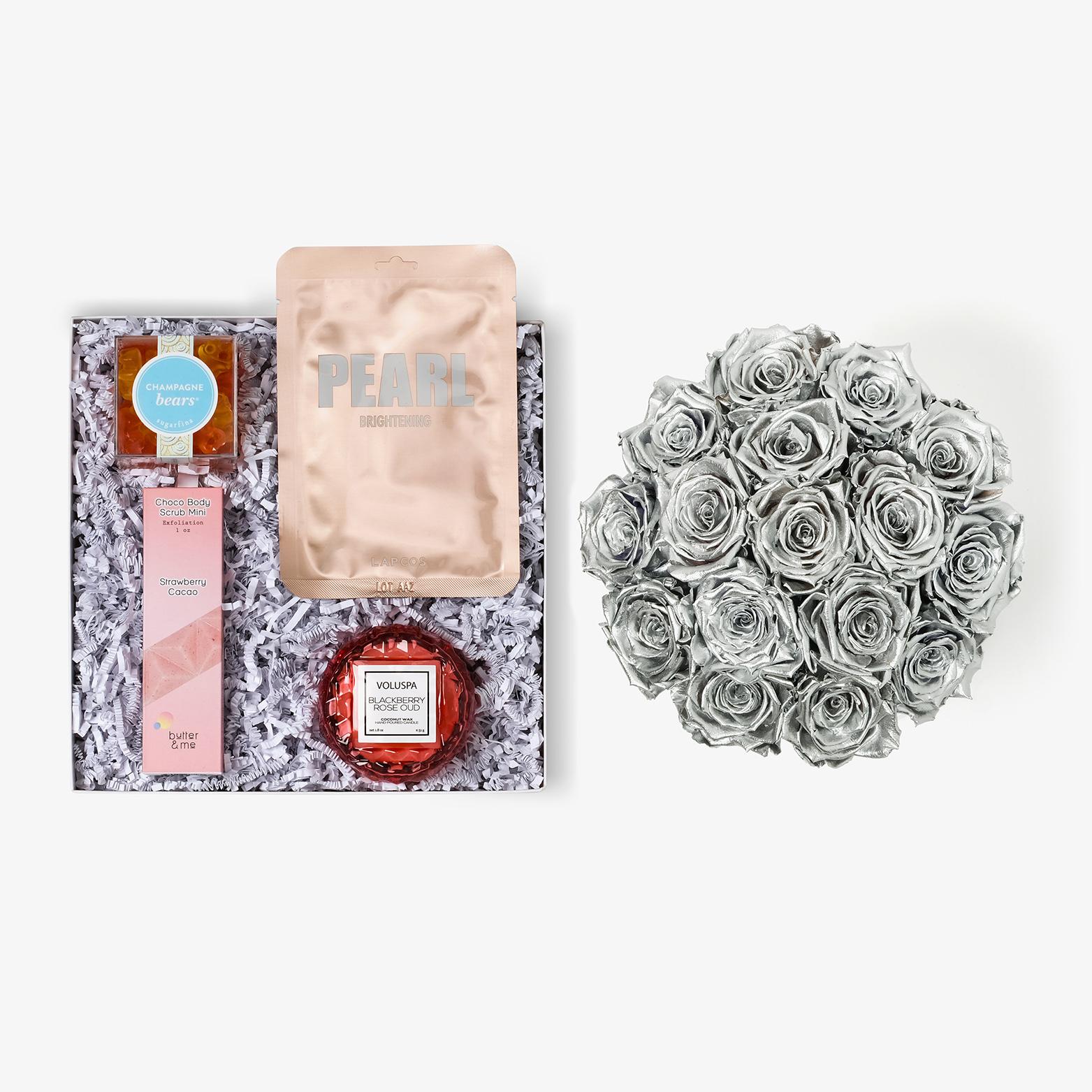 Pamper Bundle - Large Bloom Box - Silver Rose - White Box