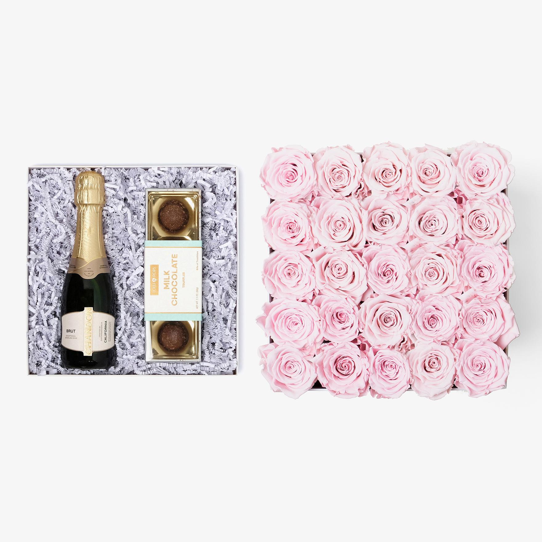Champagne & Truffles - X-Large Square Box - Pink Rose - Black Box