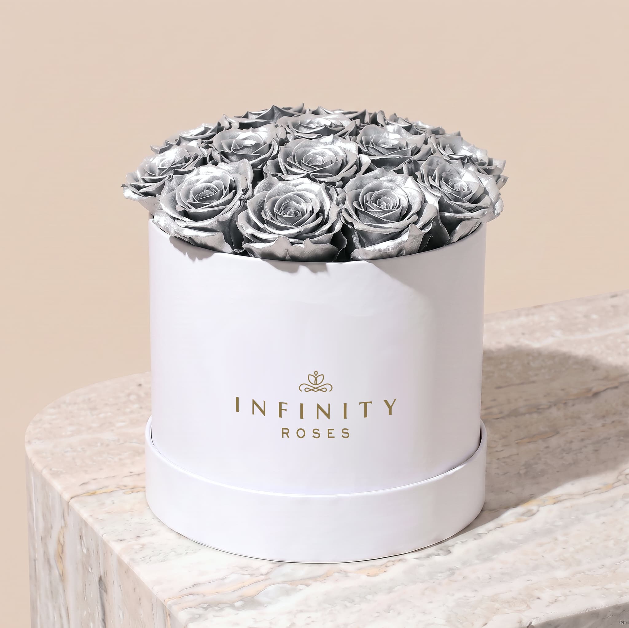Large Bloom Rose Box - Silver Rose - White Box