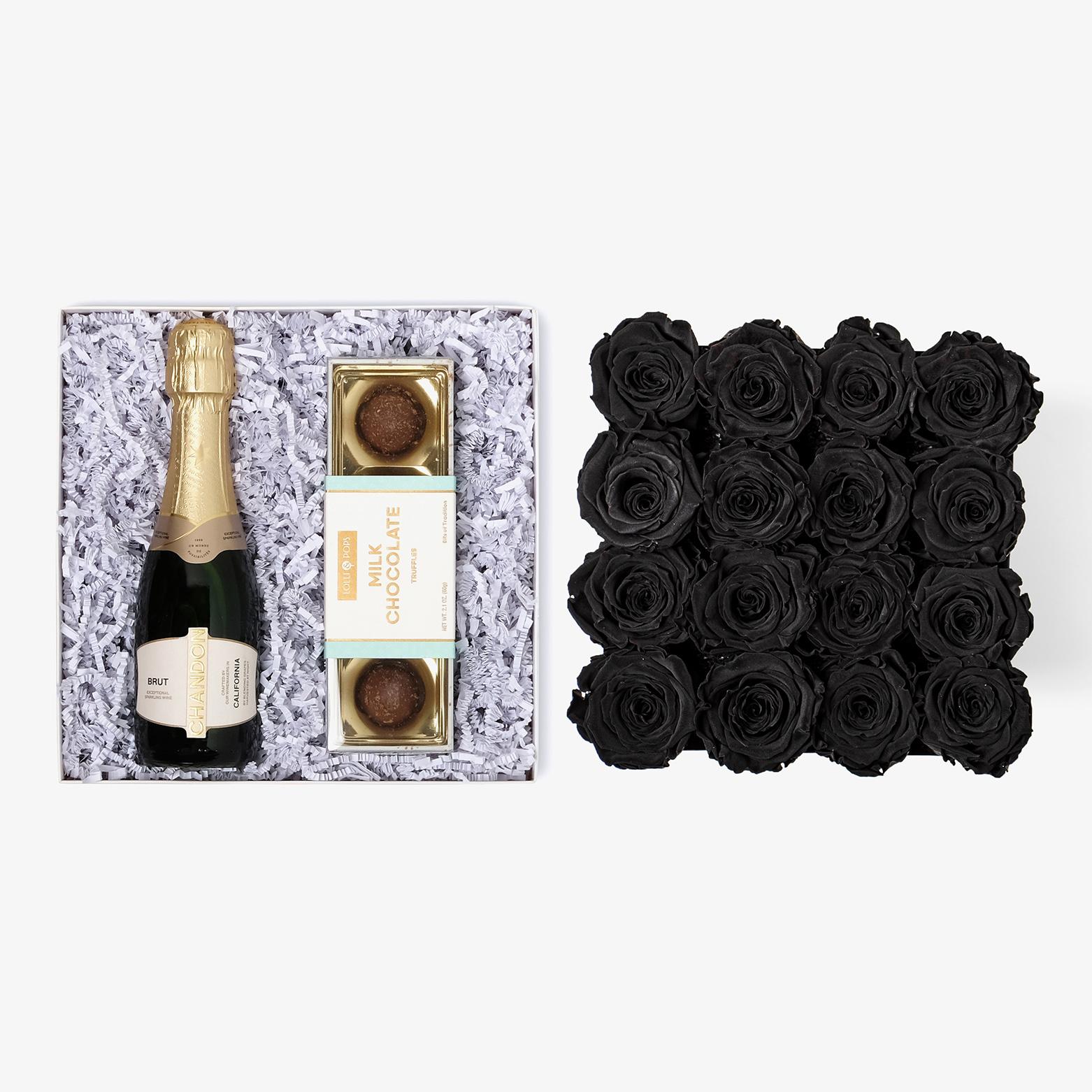 Champagne & Truffles - Large Square Box - Black Rose - Black Box