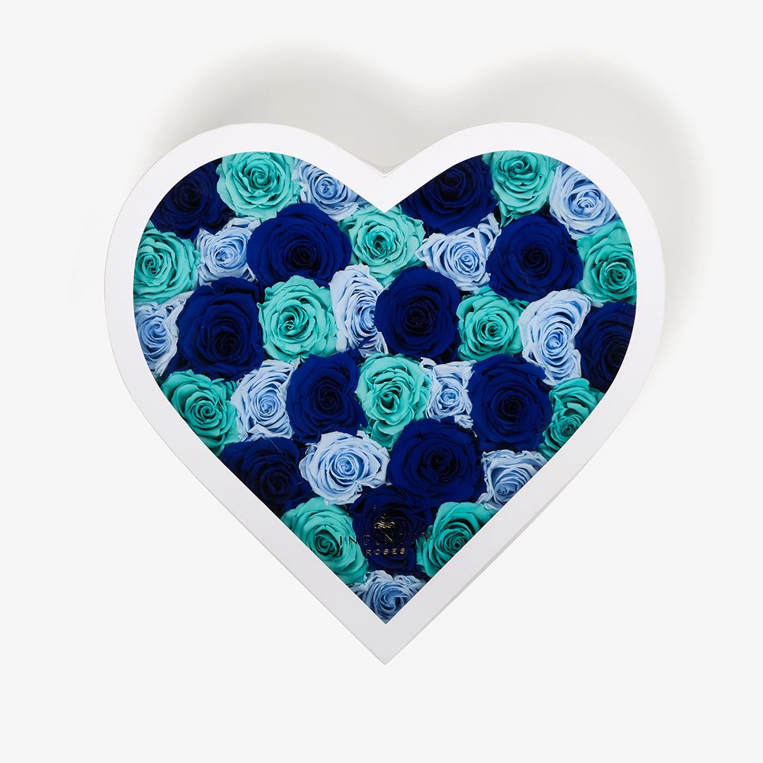 Grand Ombre Heart Box - Blue Ombre Rose - White Box