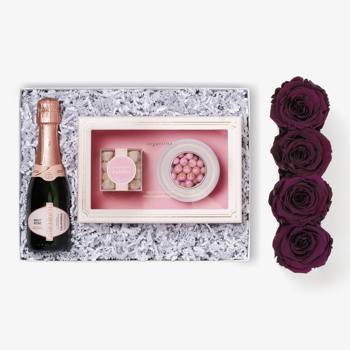 Rosé & Caviar - Small Rose Box - Violet Rose - Black Box