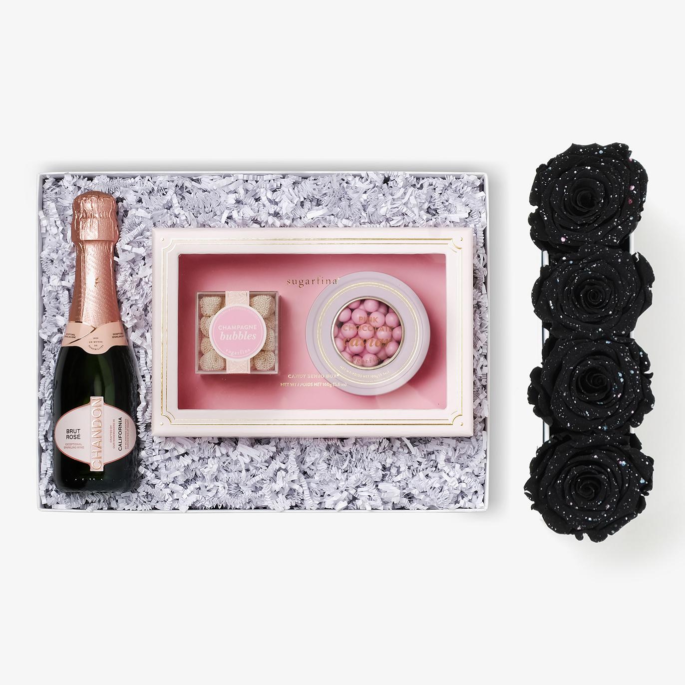 Rosé & Caviar - Small Rose Box - Black Galaxy Rose - Black Box