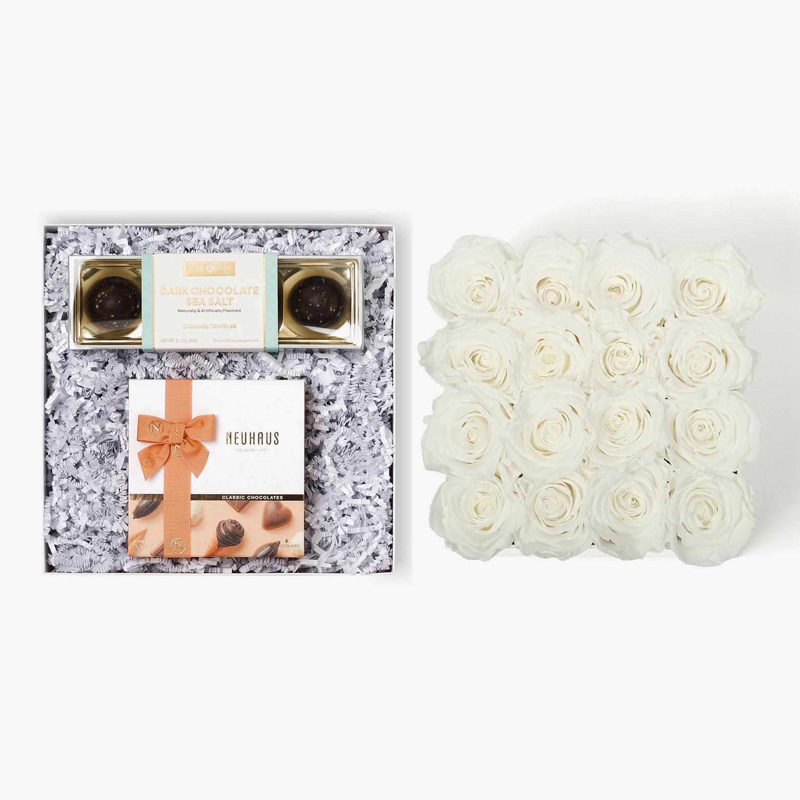 Chocolate Duo Luxe - Large Square Box - White Rose - White Box