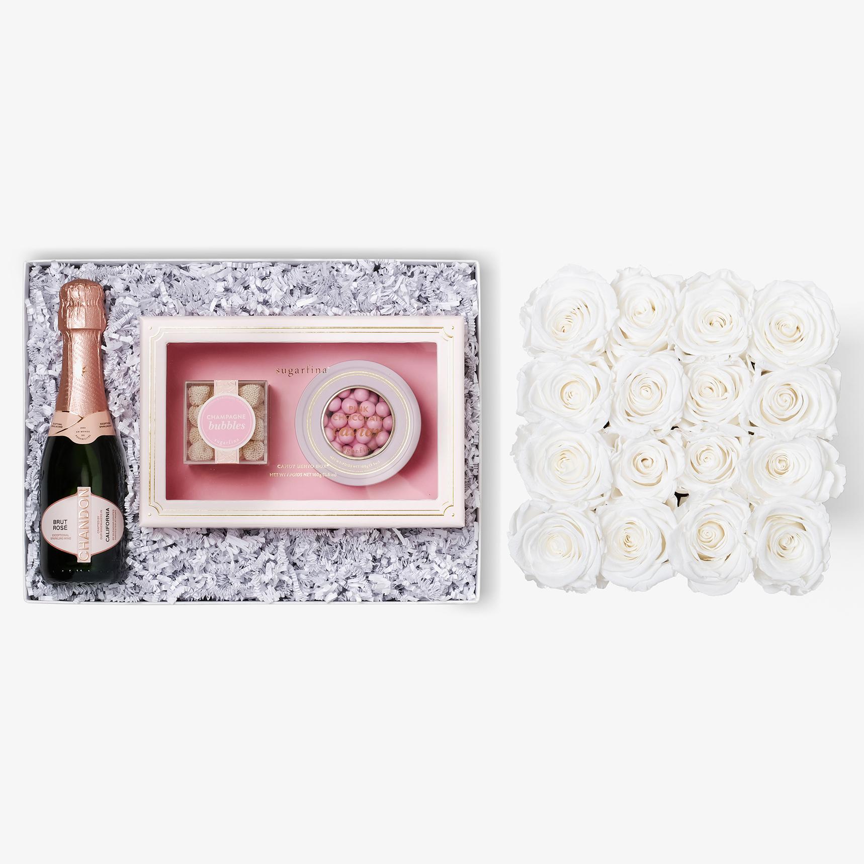 Rosé & Caviar - Large Square Box - White Rose - Black Box