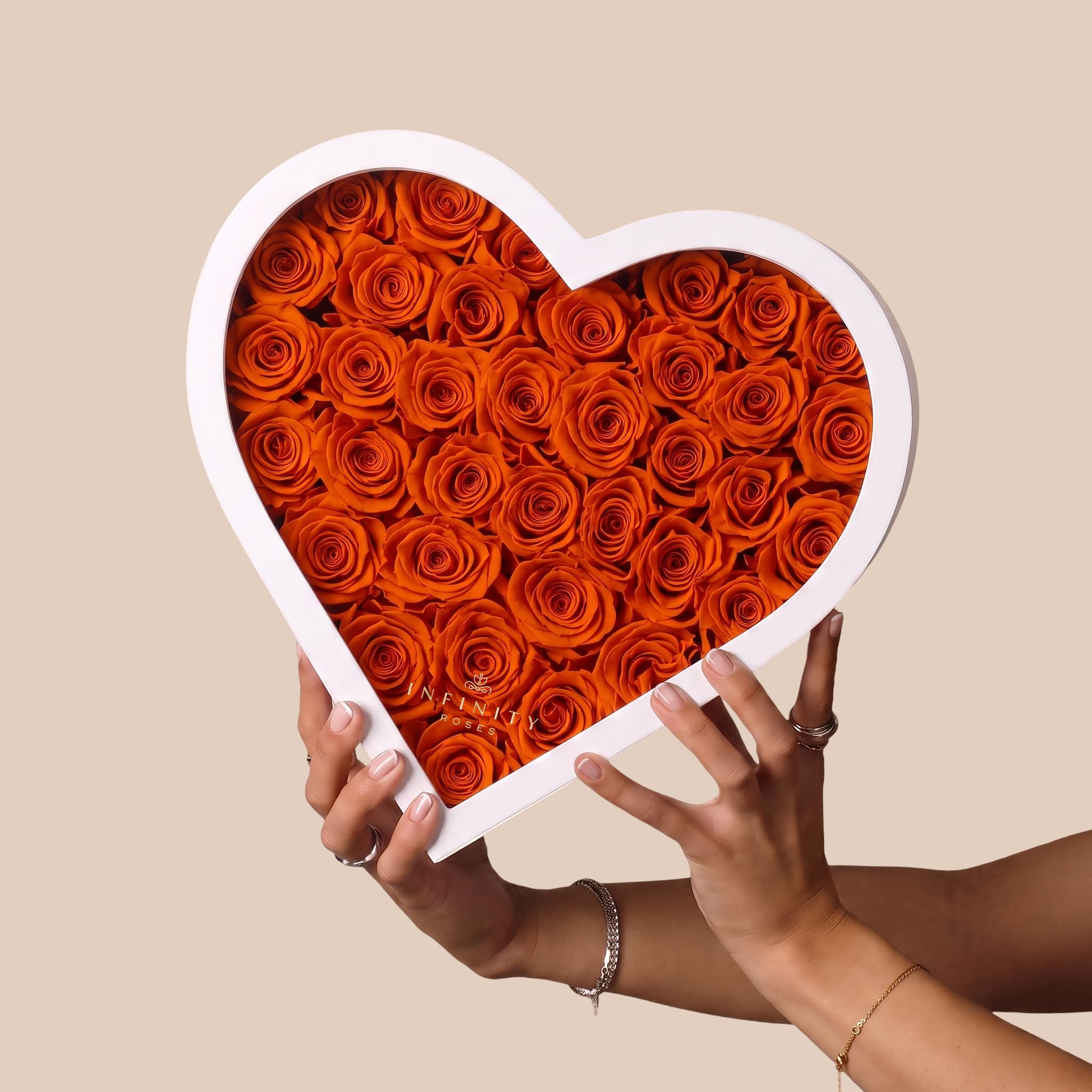 Grand Heart Box - Orange Rose - White Box