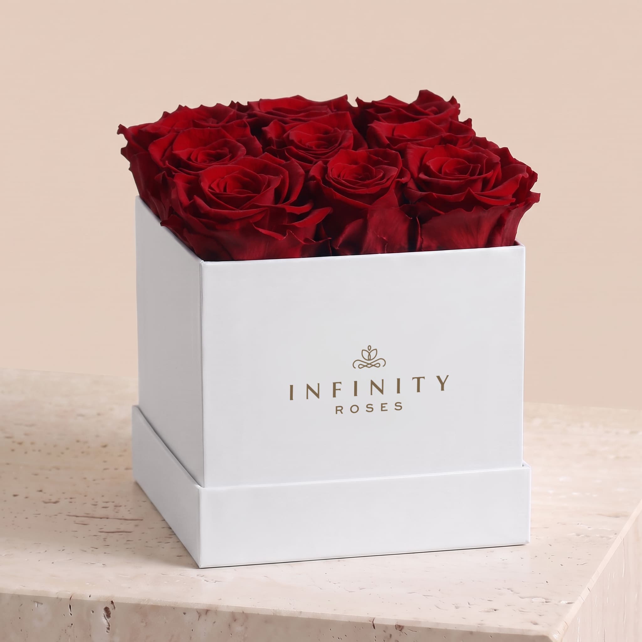 Medium Square Rose Box - Red Rose - White Box