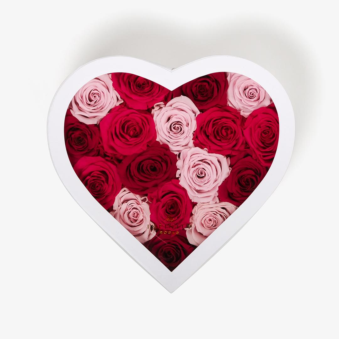 Large Ombre Heart Box - Pink Ombre Rose - White Box