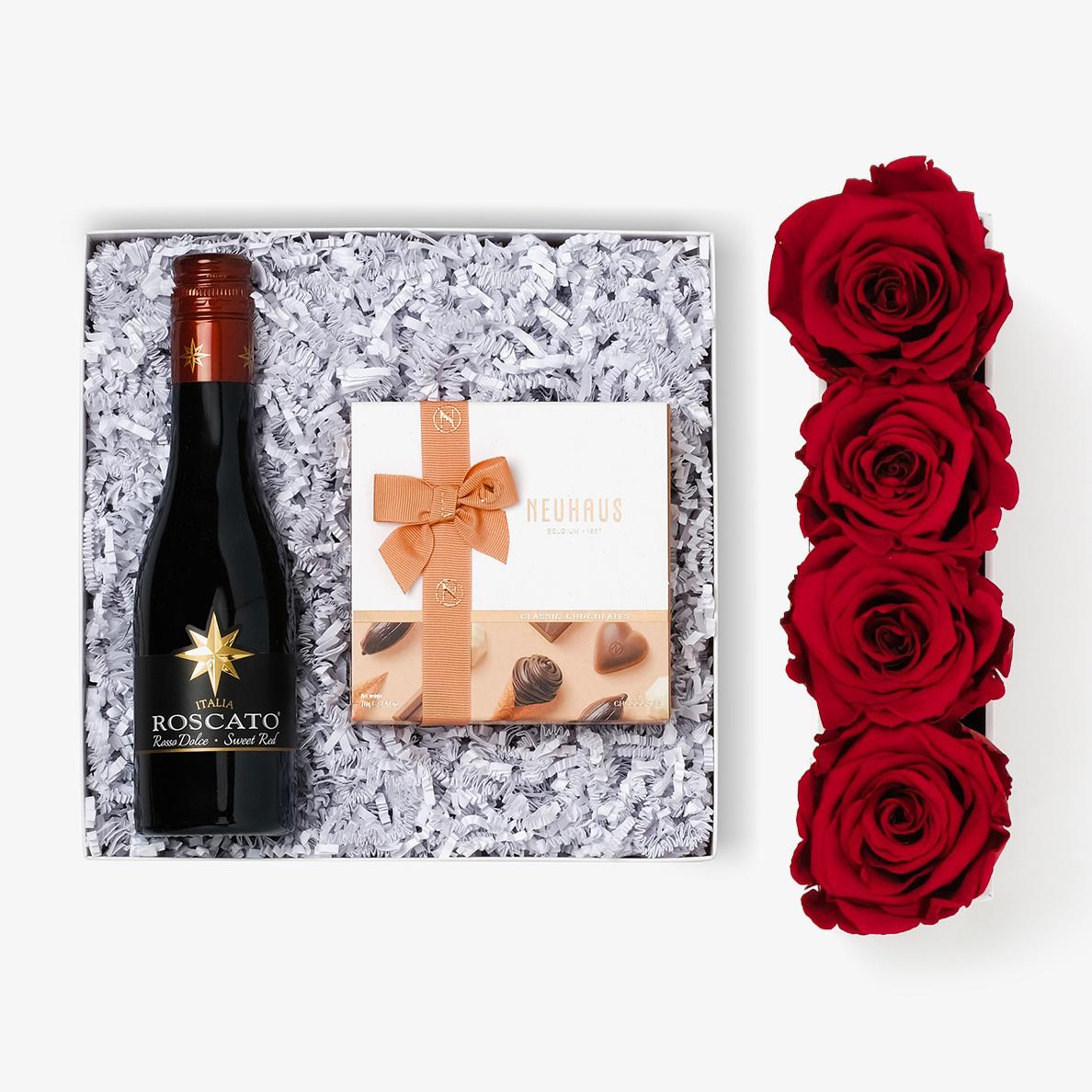 Wine & Truffles - Small Rose Box - Red Rose - White Box