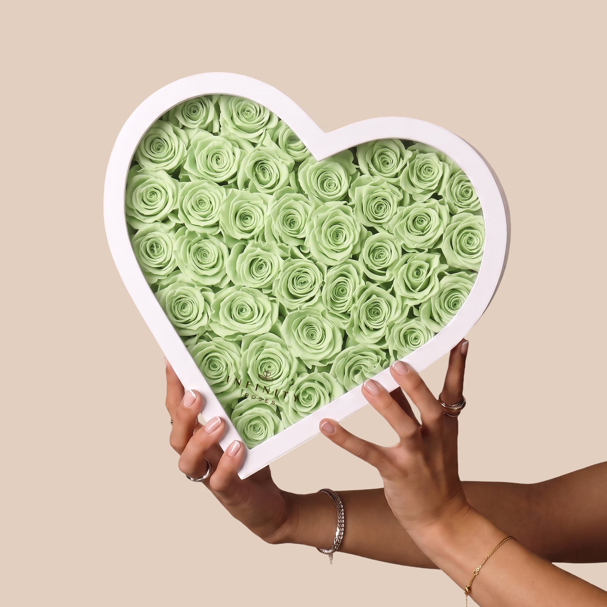 Grand Heart Box - Mint Rose - White Box