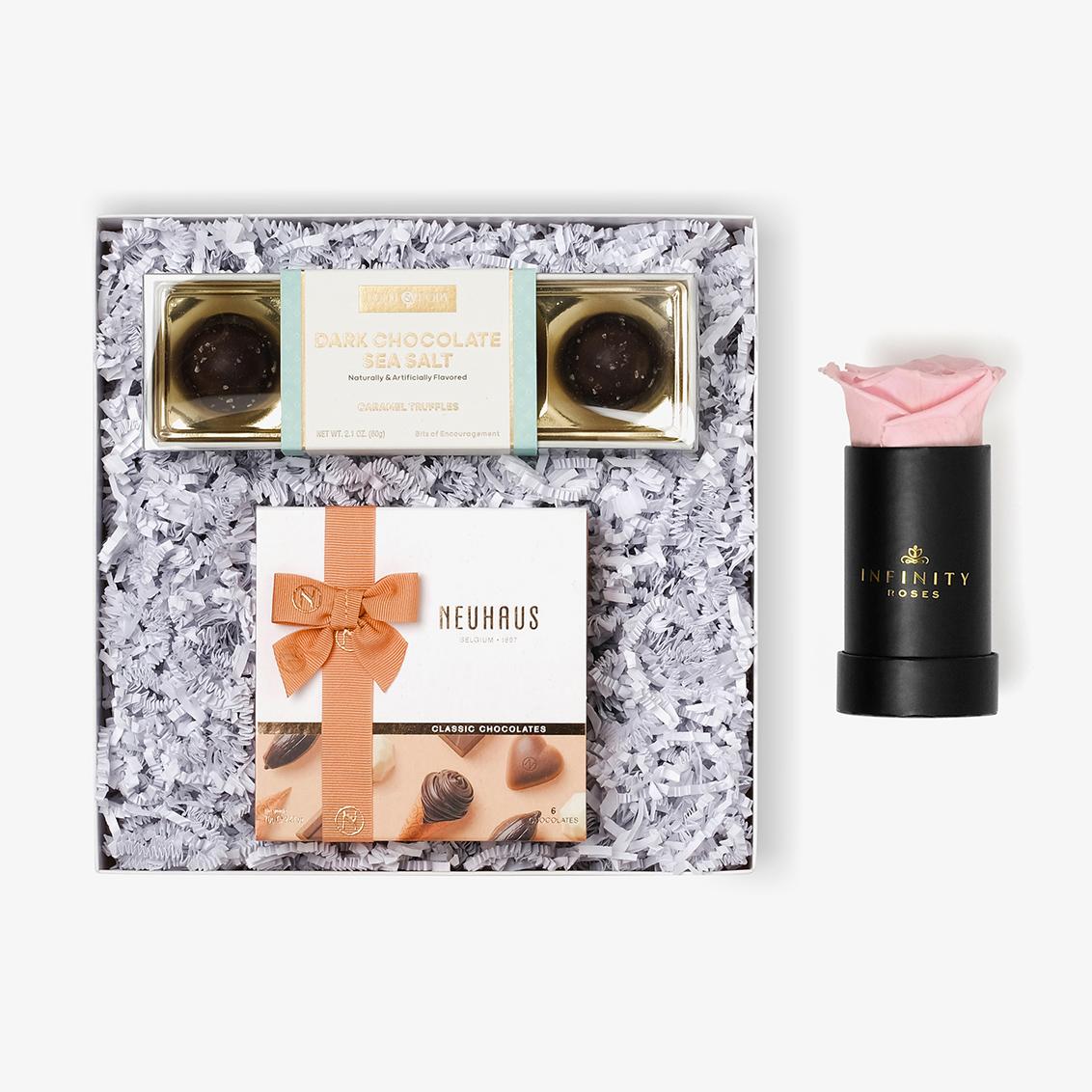 Chocolate Duo Luxe - Single Rose Box - Pink Rose - Black Box