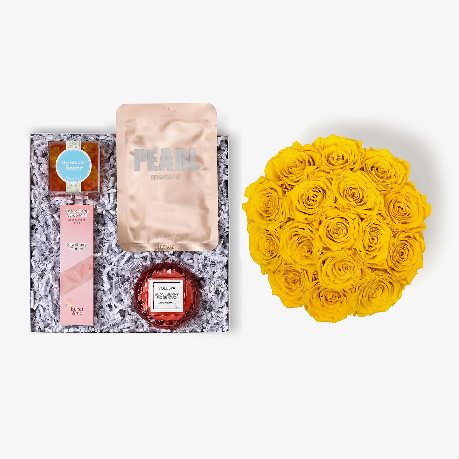 Pamper Bundle - Large Bloom Box - Yellow Rose - Black Box
