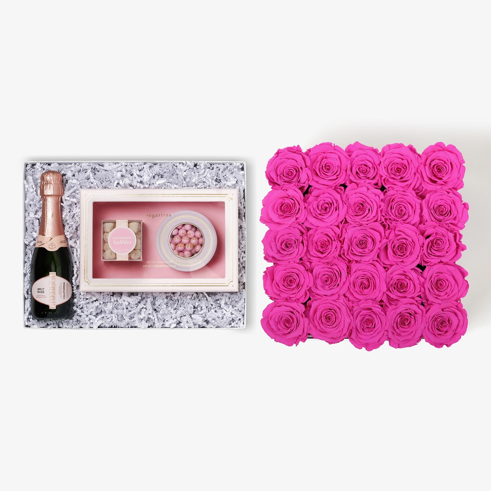 Rosé & Caviar - X-Large Square Box - Hot Pink Rose - White Box