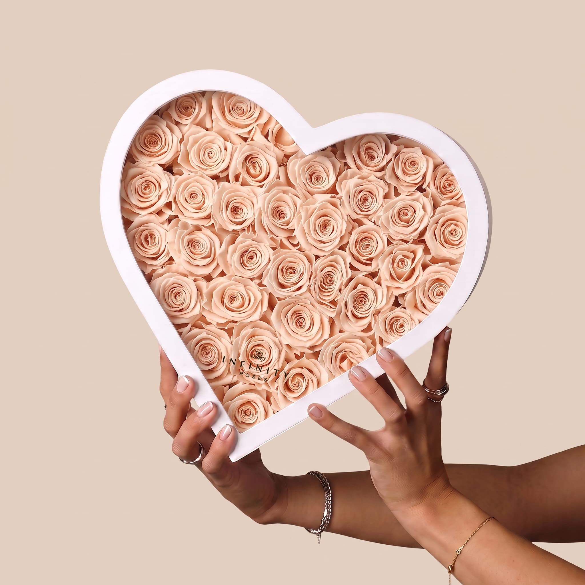Grand Heart Box - Peach Rose - White Box