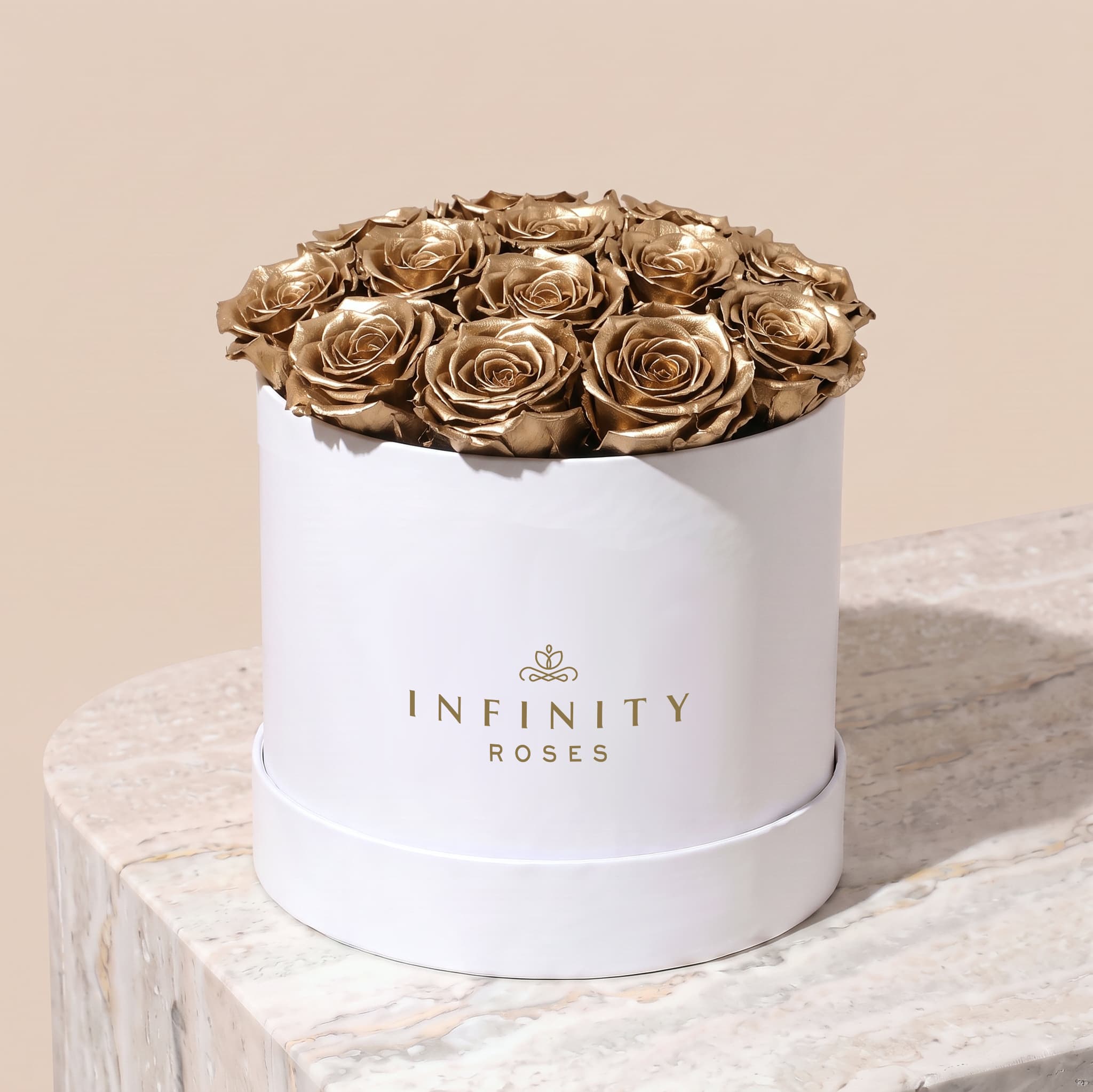 Large Bloom Rose Box - Gold Rose - White Box