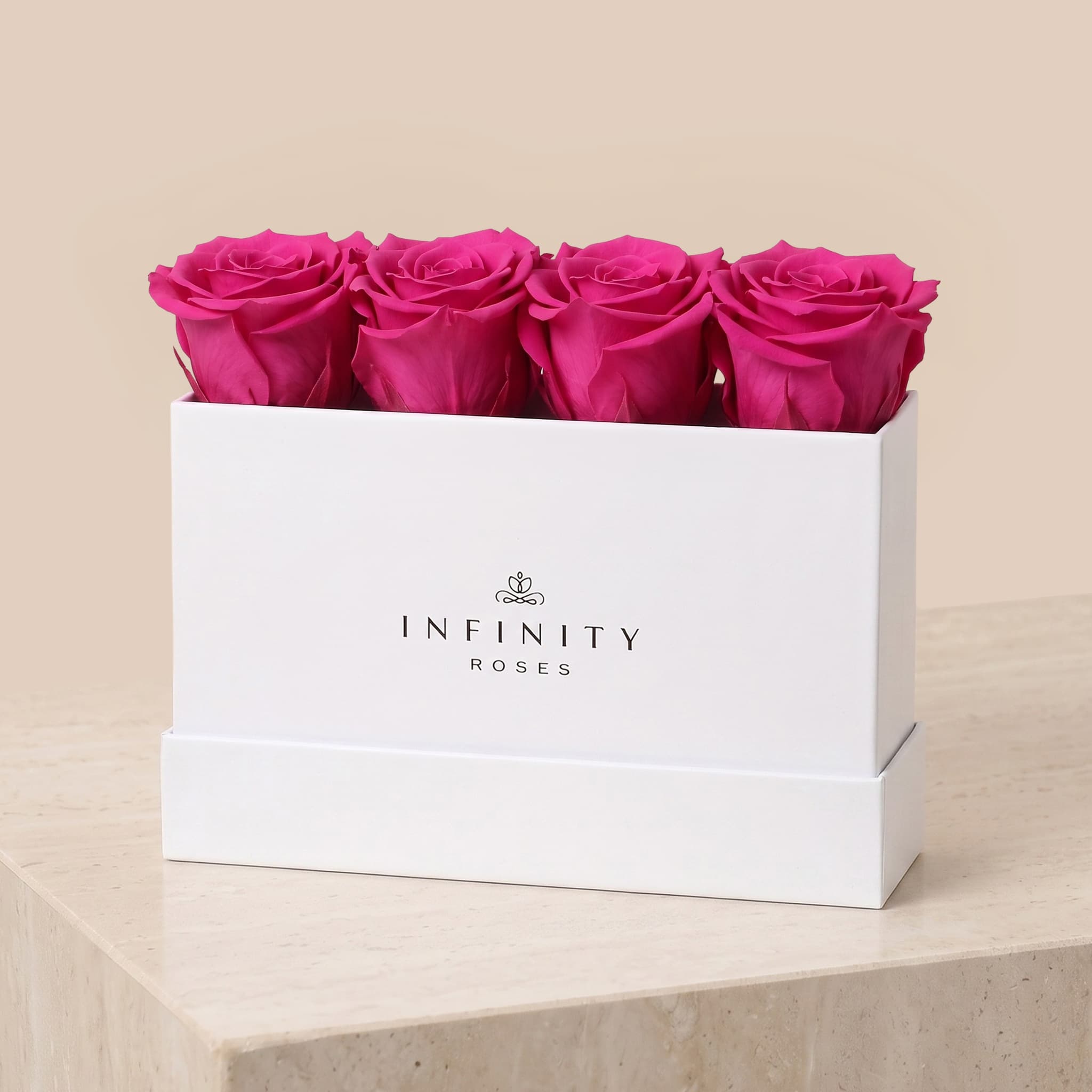 Small Rose Box - Fuchsia Rose - White Box