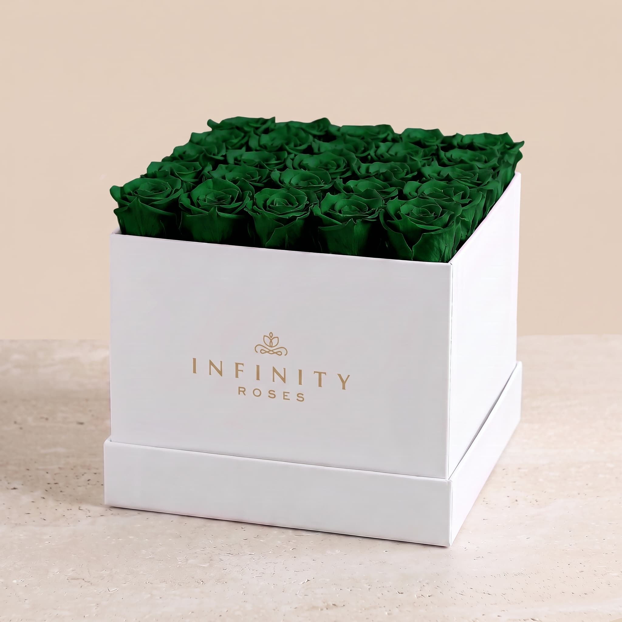 X-Large Square Rose box - Emerald Green Rose - White Box