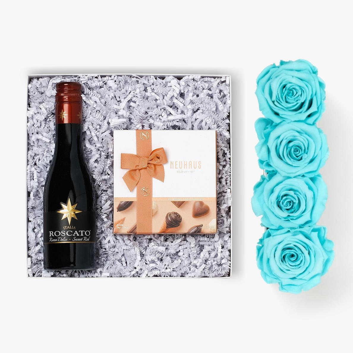 Wine & Truffles - Small Rose Box - Turquoise Rose - White Box