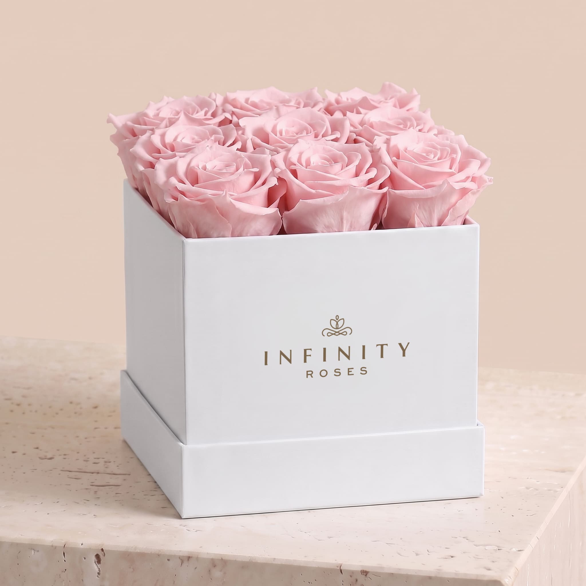 Medium Square Rose Box - Pink Rose - White Box