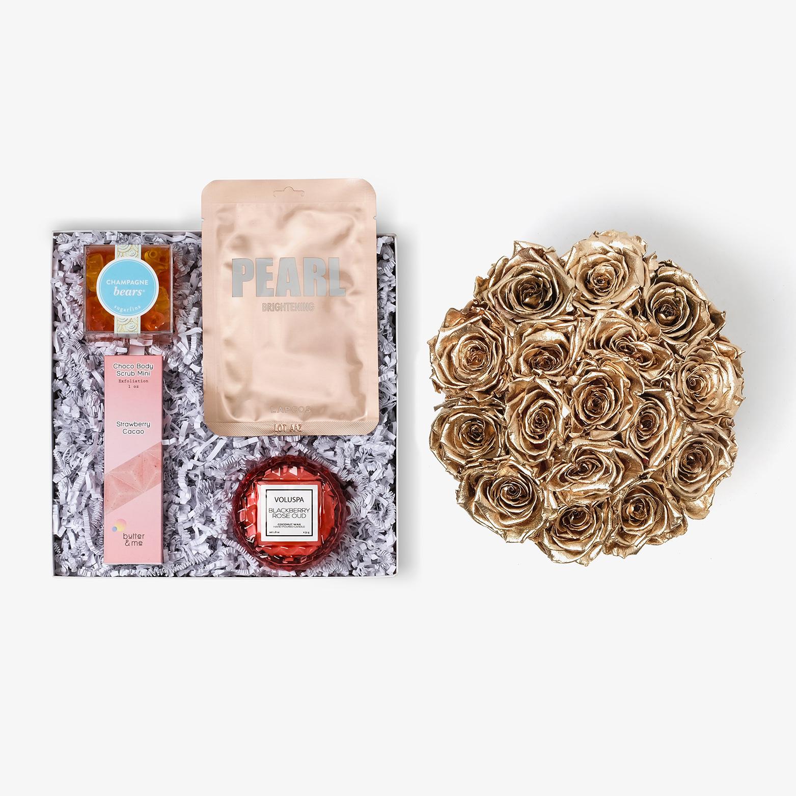 Pamper Bundle - Large Bloom Box - Gold Rose - Black Box