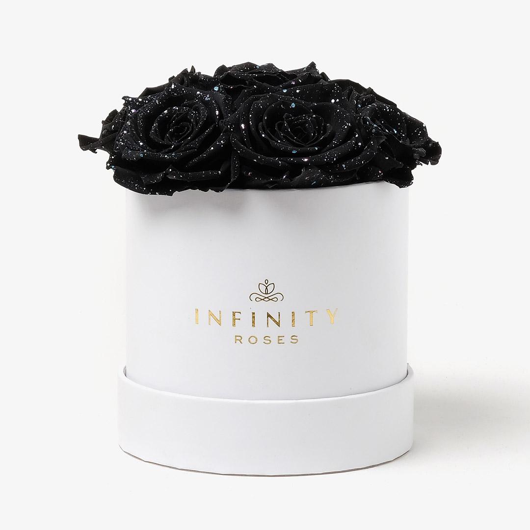 Medium Bloom Rose Box - Black Galaxy Rose - White Box