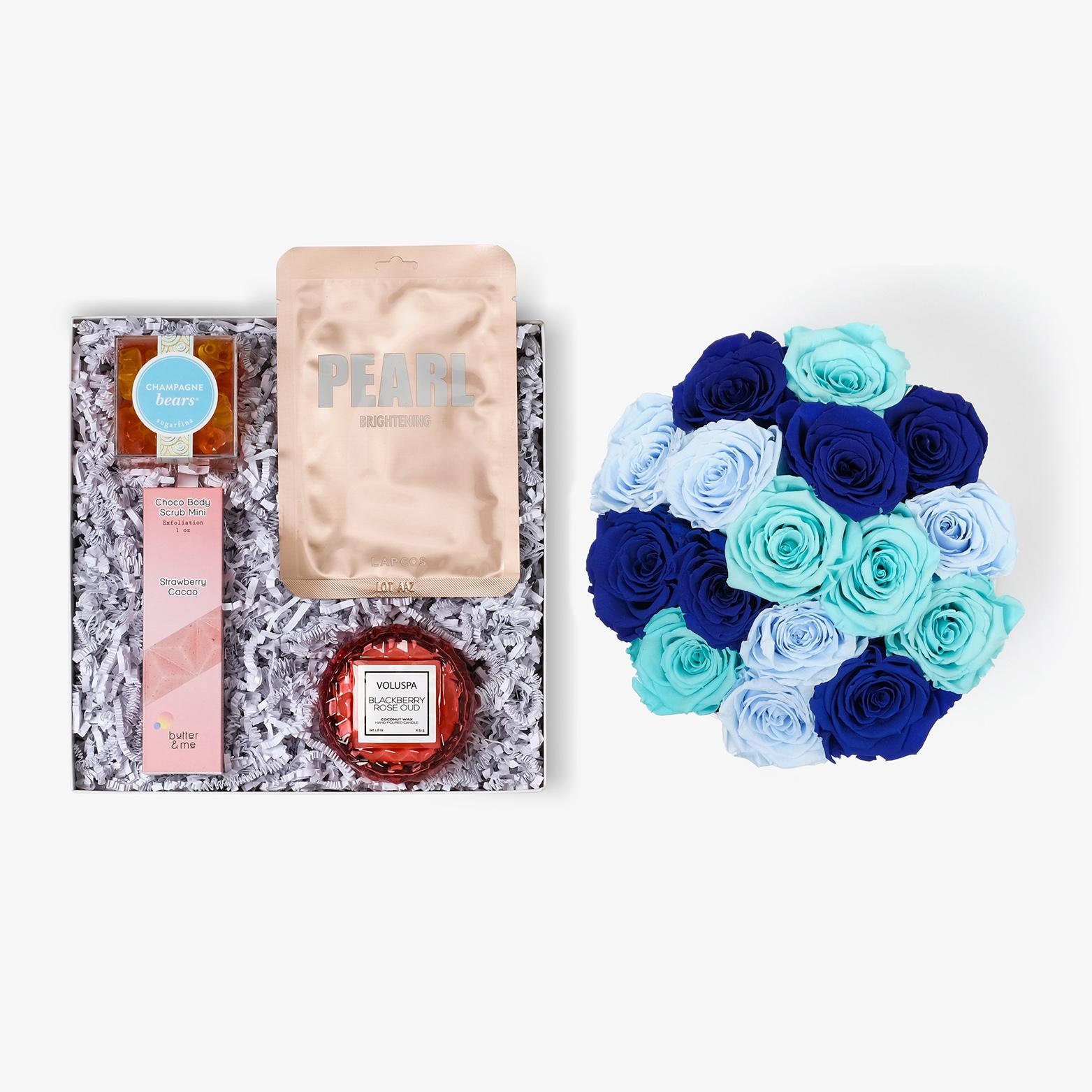 Pamper Bundle - Large Bloom Box - Blue Ombre Rose - Black Box