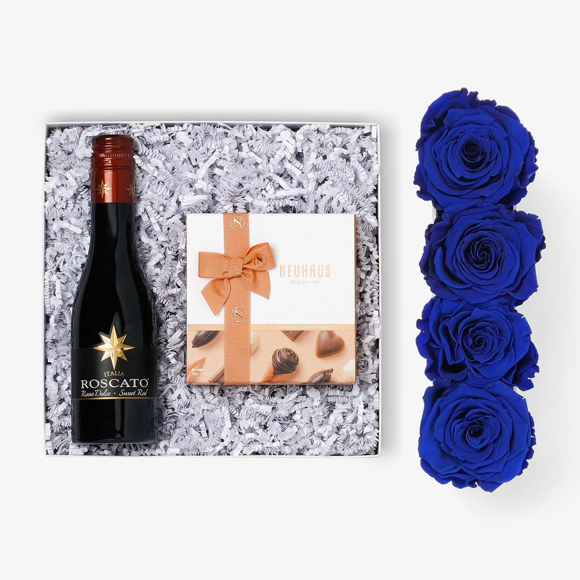 Wine & Truffles - Small Rose Box - Royal Blue Rose - White Box