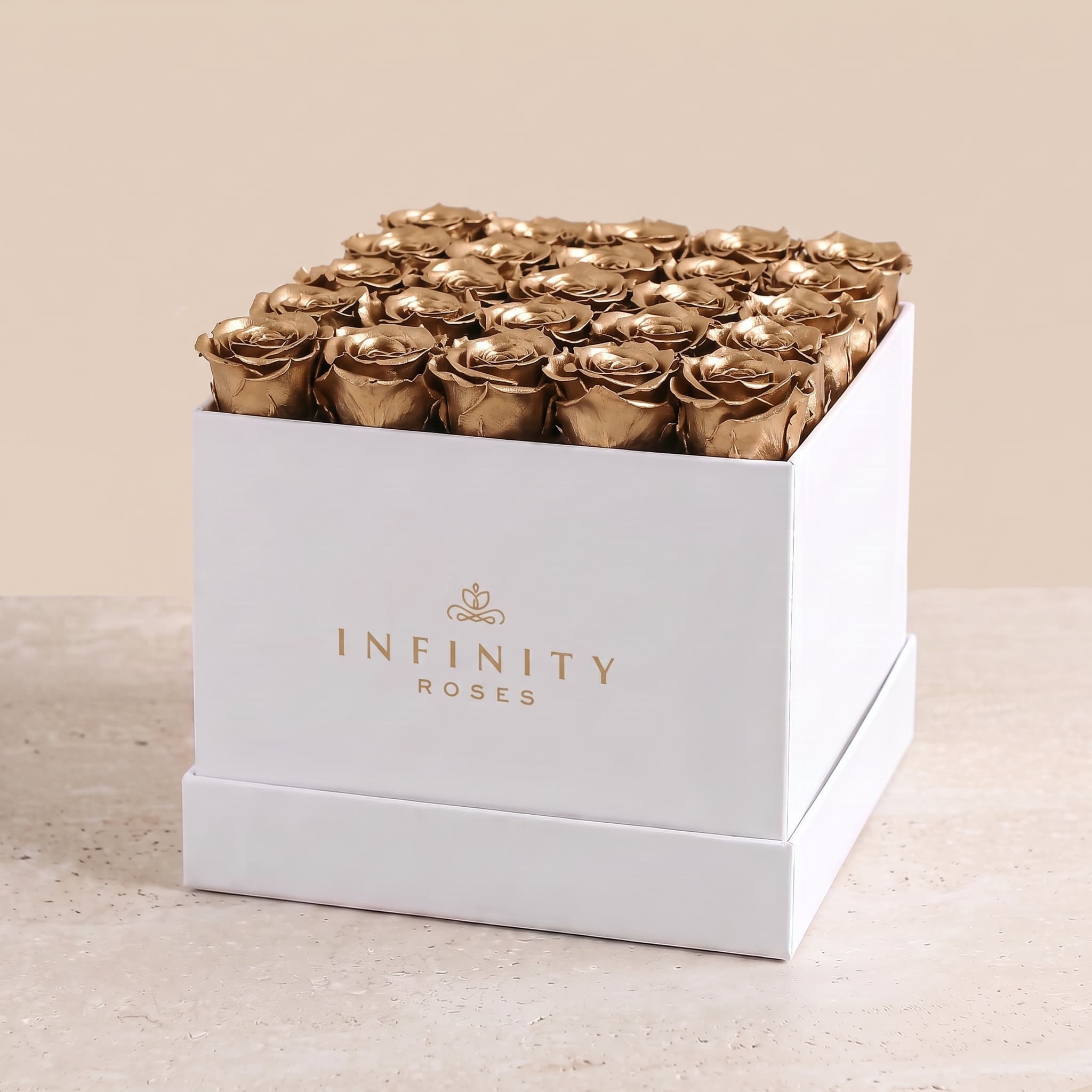 X-Large Square Rose box - Gold Rose - White Box
