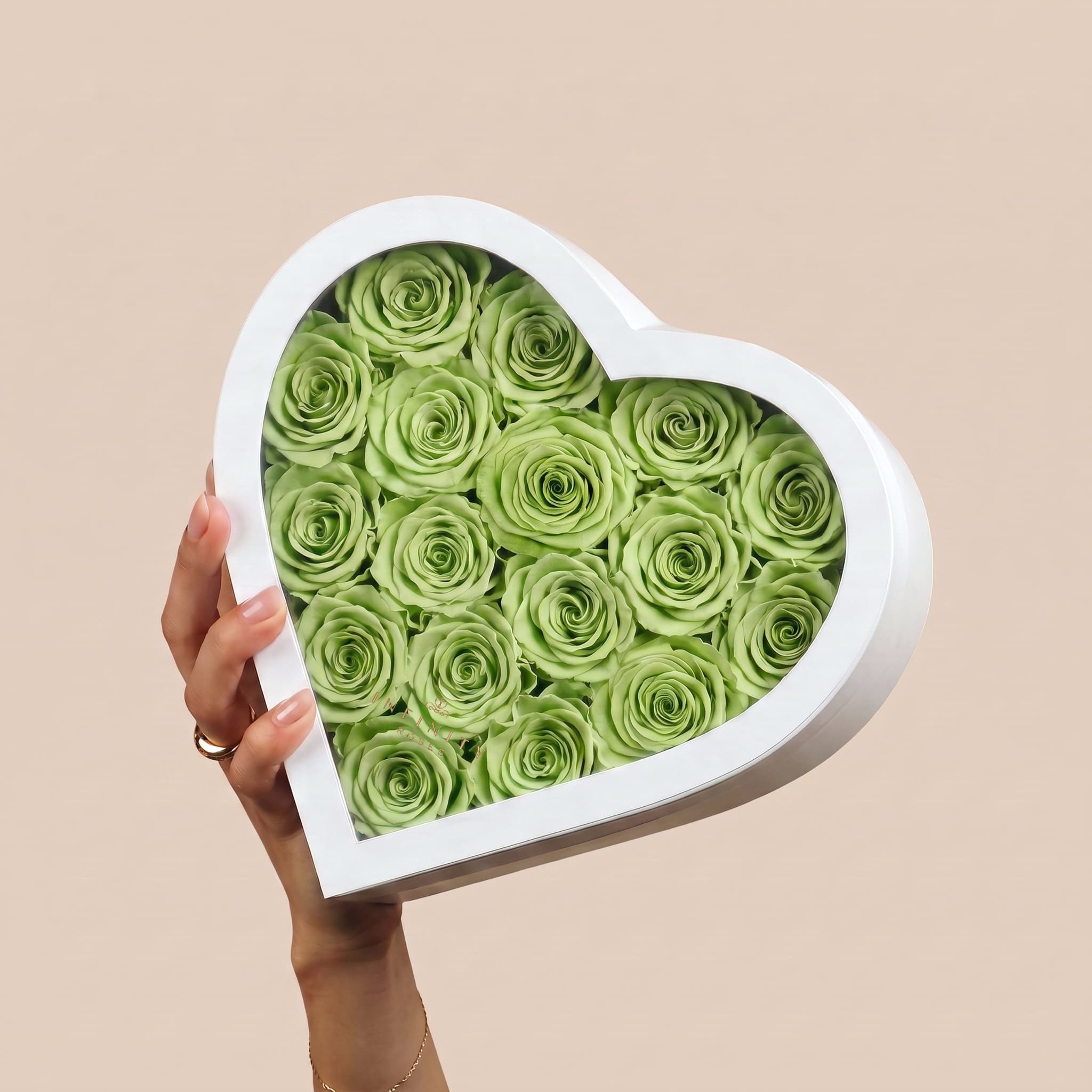 Large Heart Box - Mint Rose - White Box