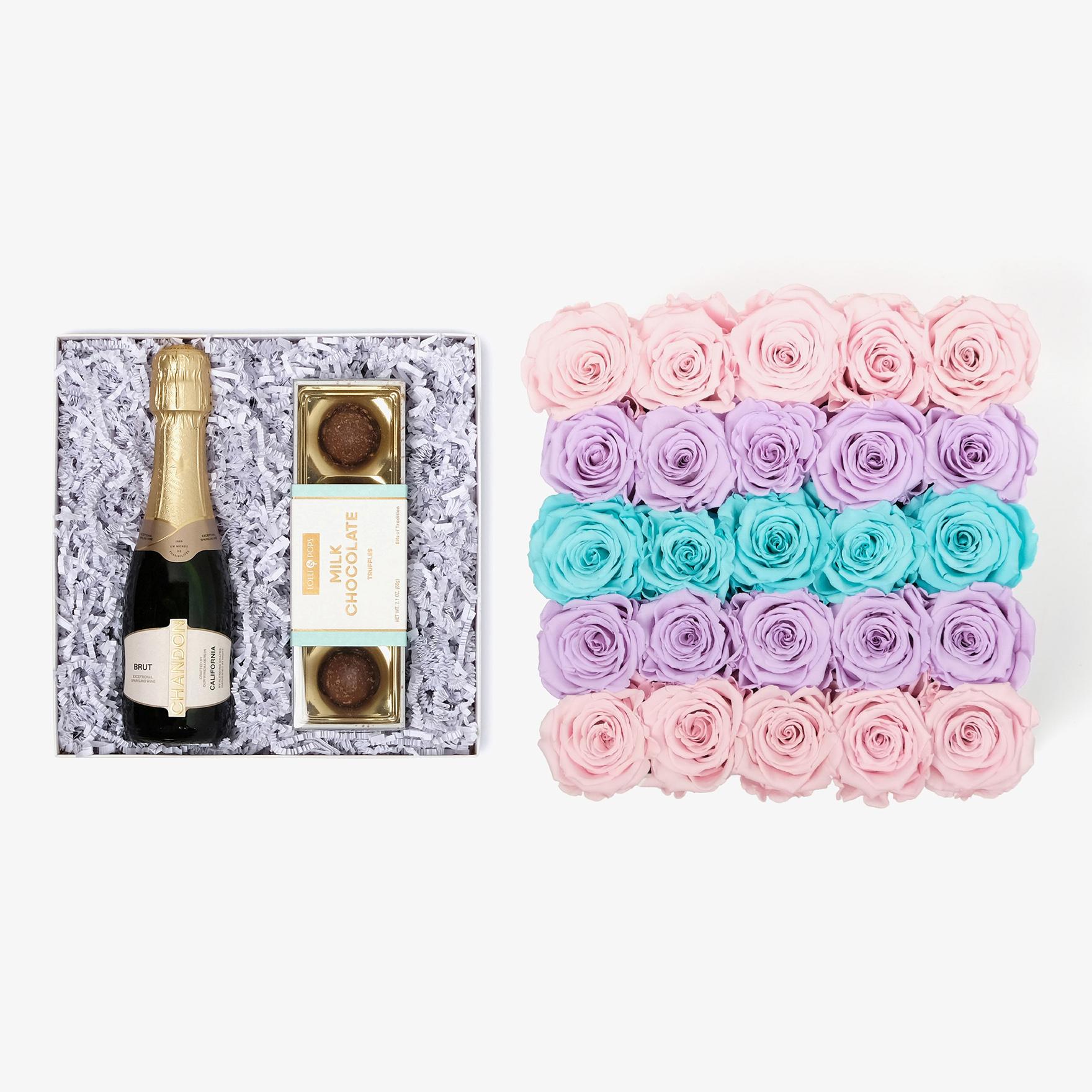 Champagne & Truffles - X-Large Square Box - Pastel Ombre Rose - White Box