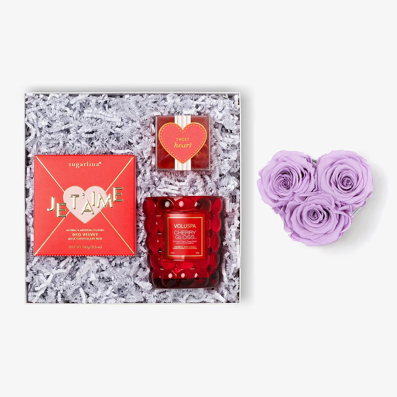 Candle & Treats - Small Heart Box - Lavender Rose - Black Box