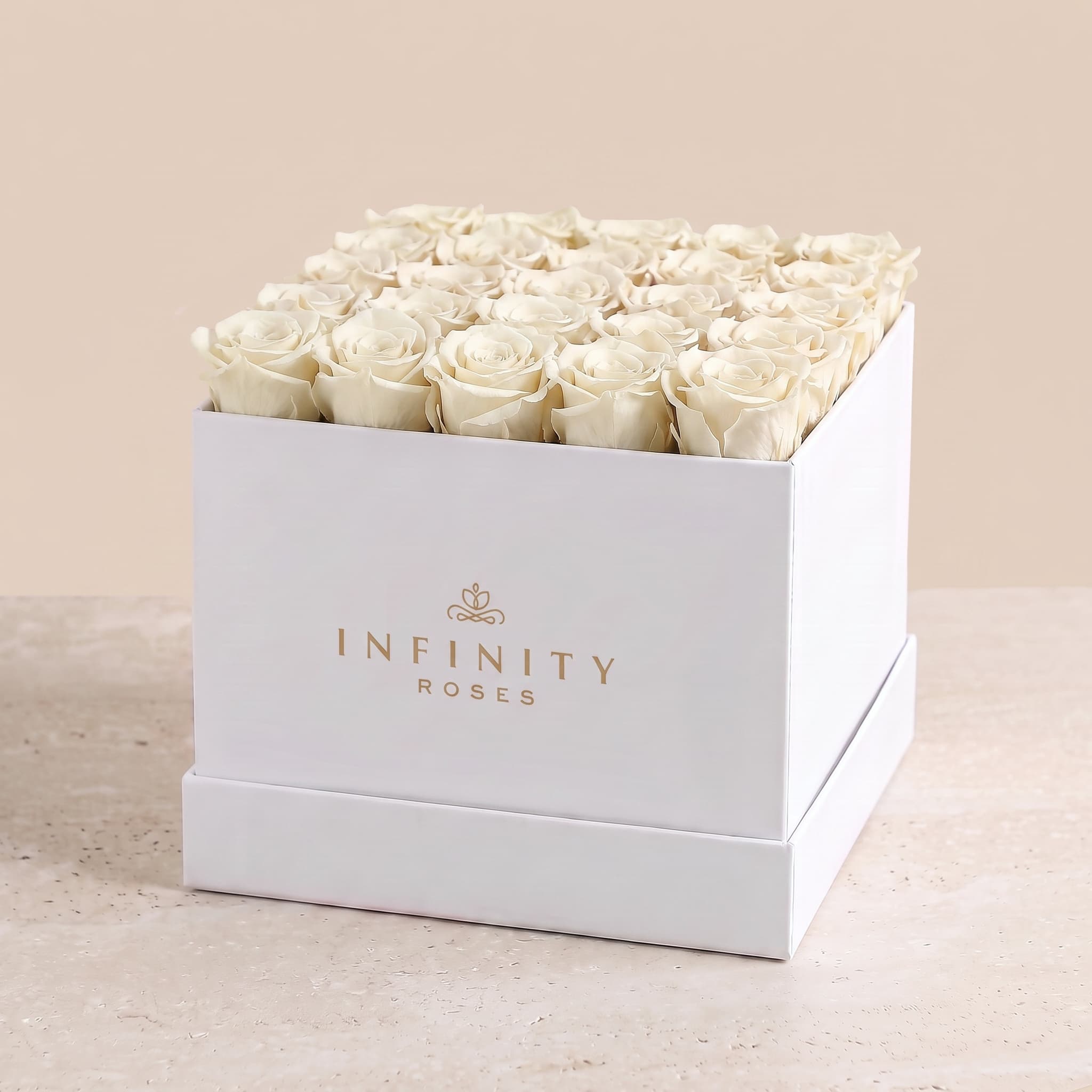 X-Large Square Rose box - Ivory Rose - White Box