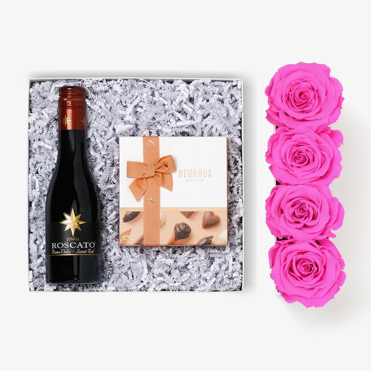 Wine & Truffles - Small Rose Box - Hot Pink Rose - Black Box