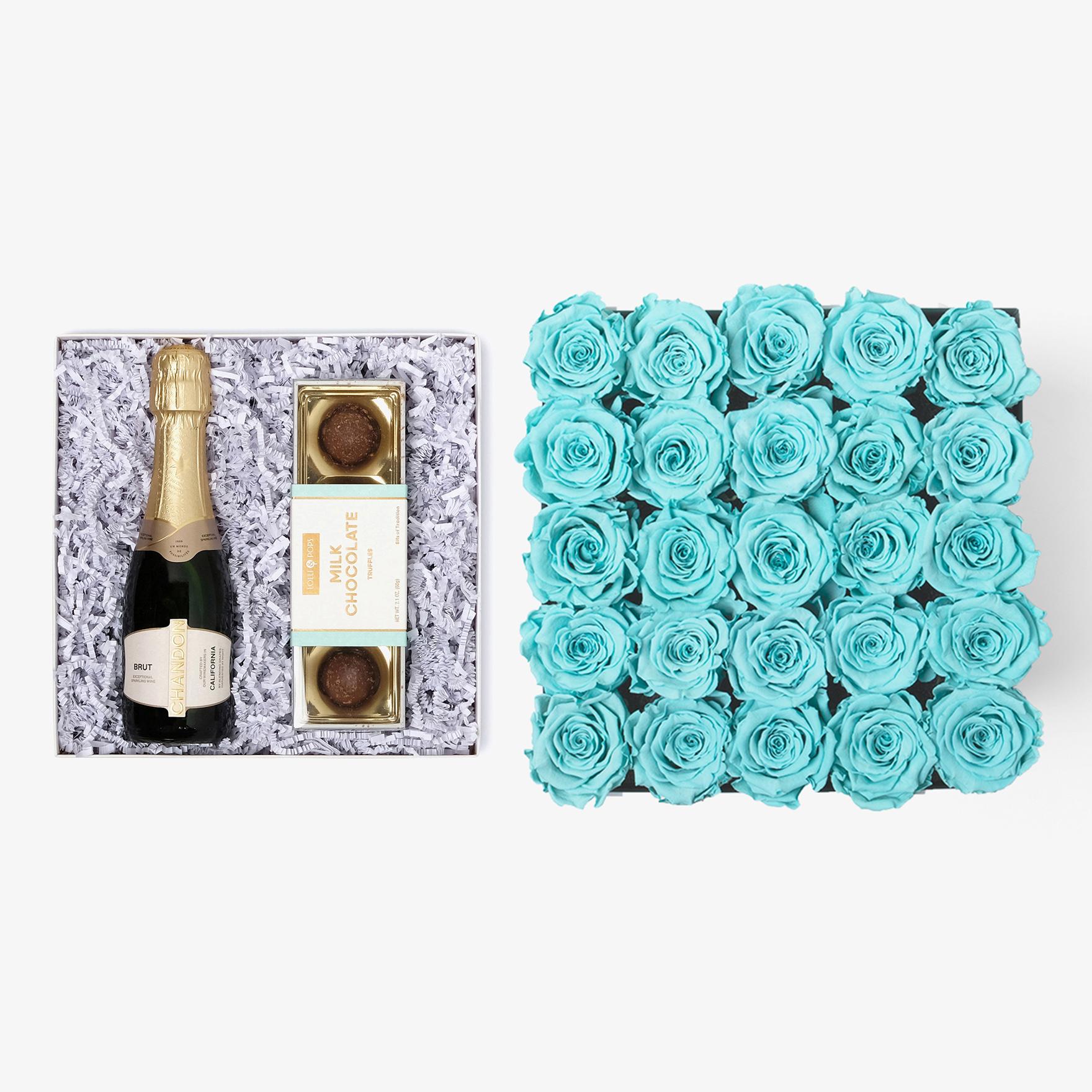 Champagne & Truffles - X-Large Square Box - Turquoise Rose - Black Box