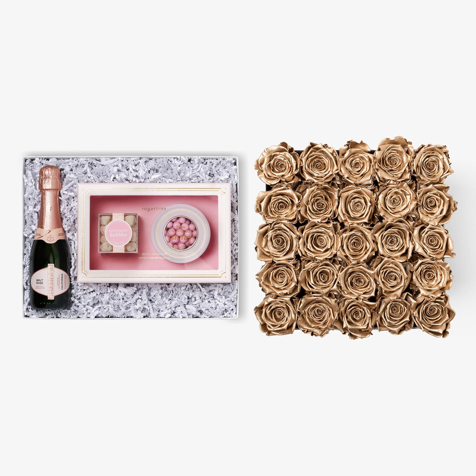 Rosé & Caviar - X-Large Square Box - Gold Rose - White Box