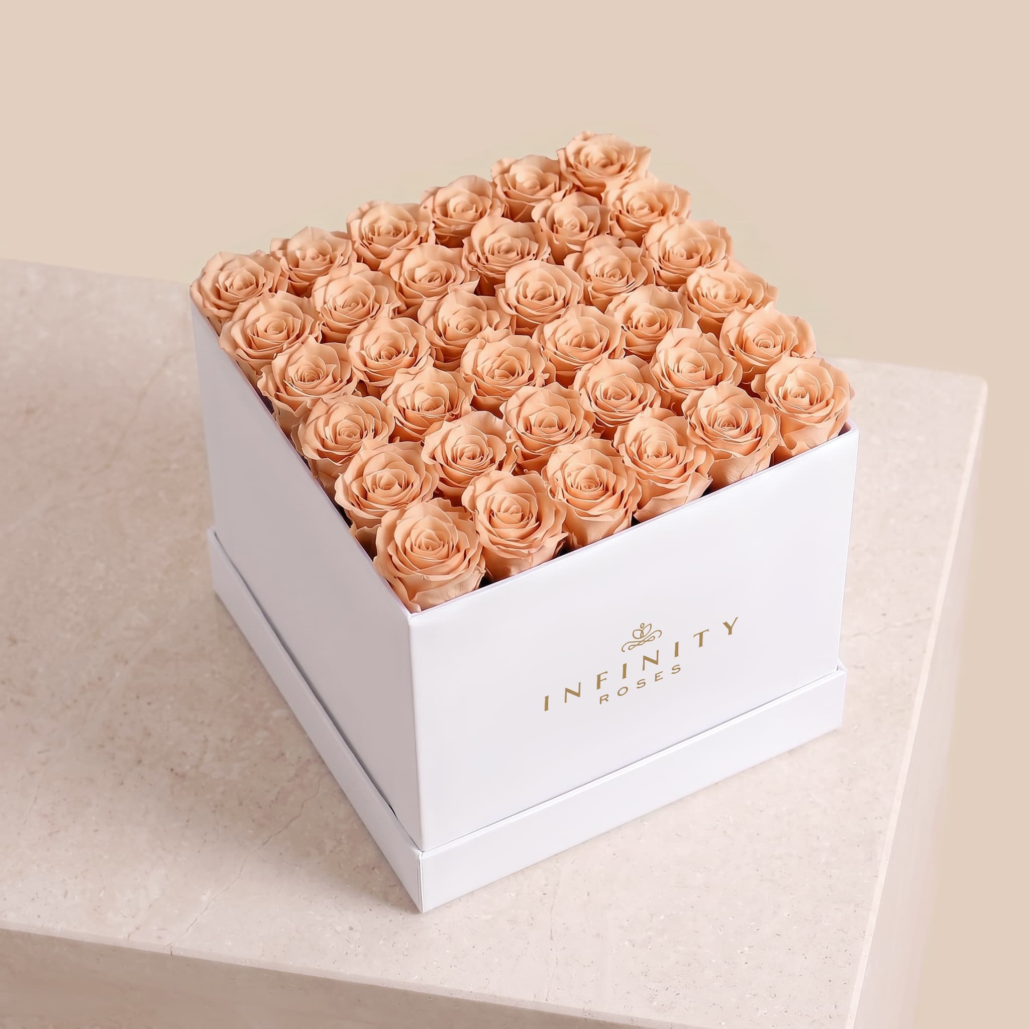 Grand Square Rose Box - Chocolate Rose - White Box