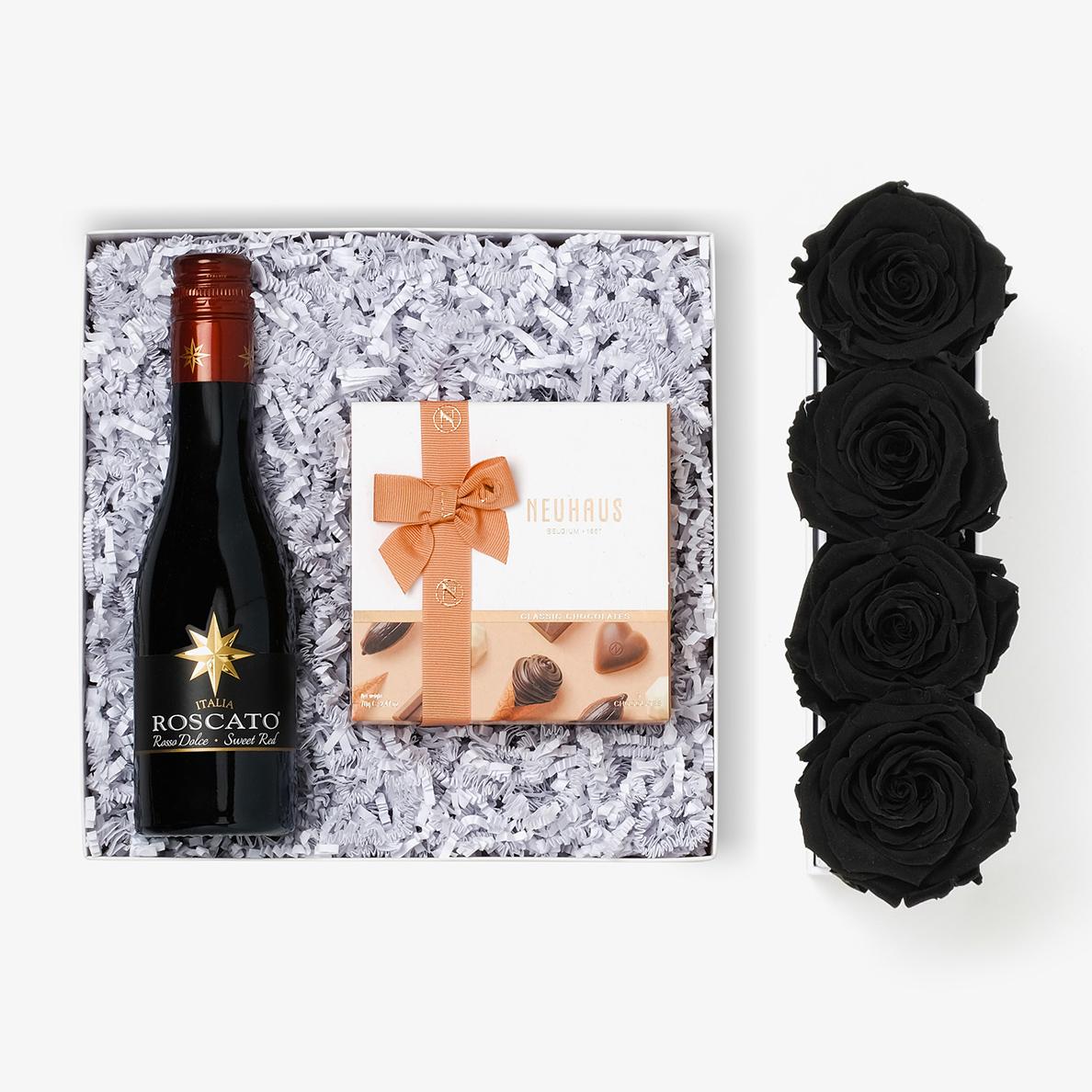 Wine Bundle (Small Rose Box) - Black Rose - Black Box