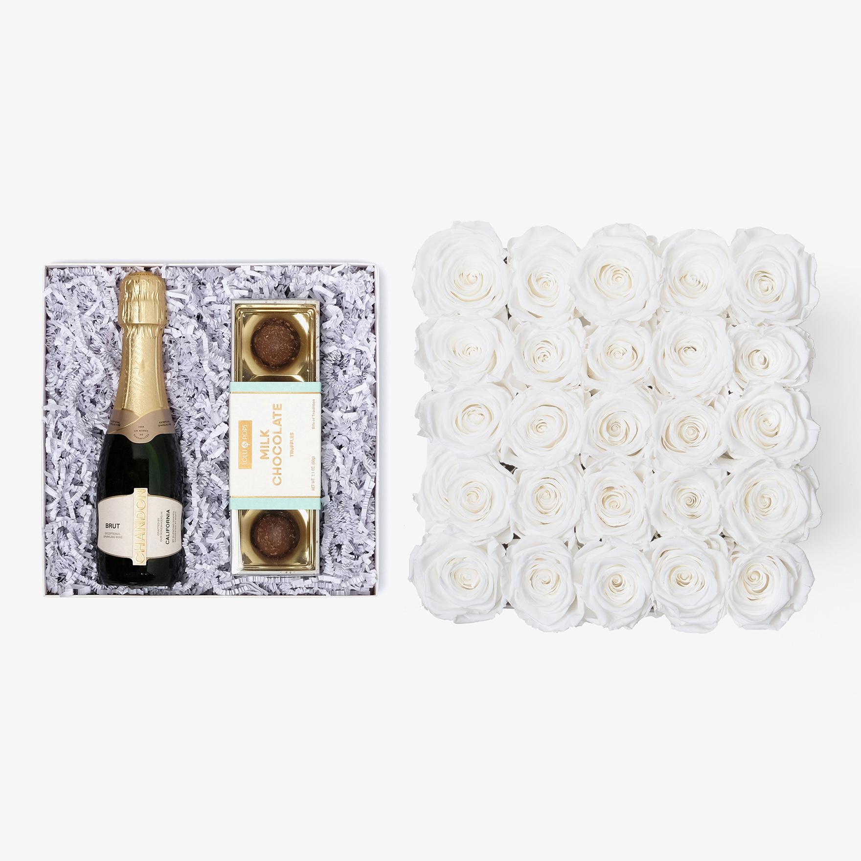 Champagne & Truffles - X-Large Square Box - White Rose - Black Box
