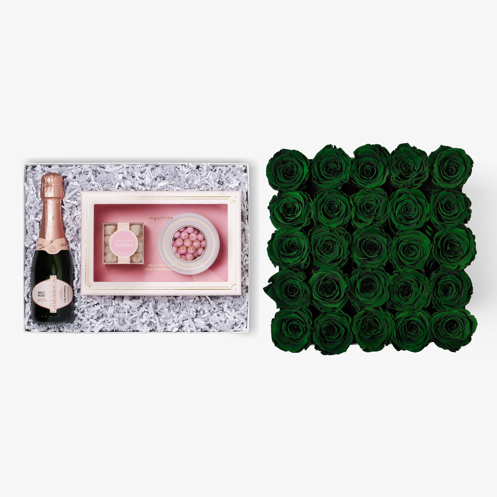 Rosé & Caviar - X-Large Square Box - Emerald Green Rose - White Box