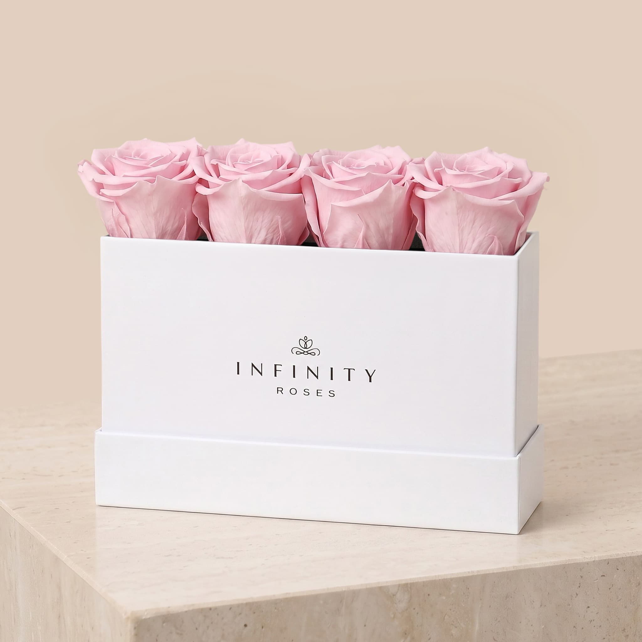 Small Rose Box - Pink Rose - White Box
