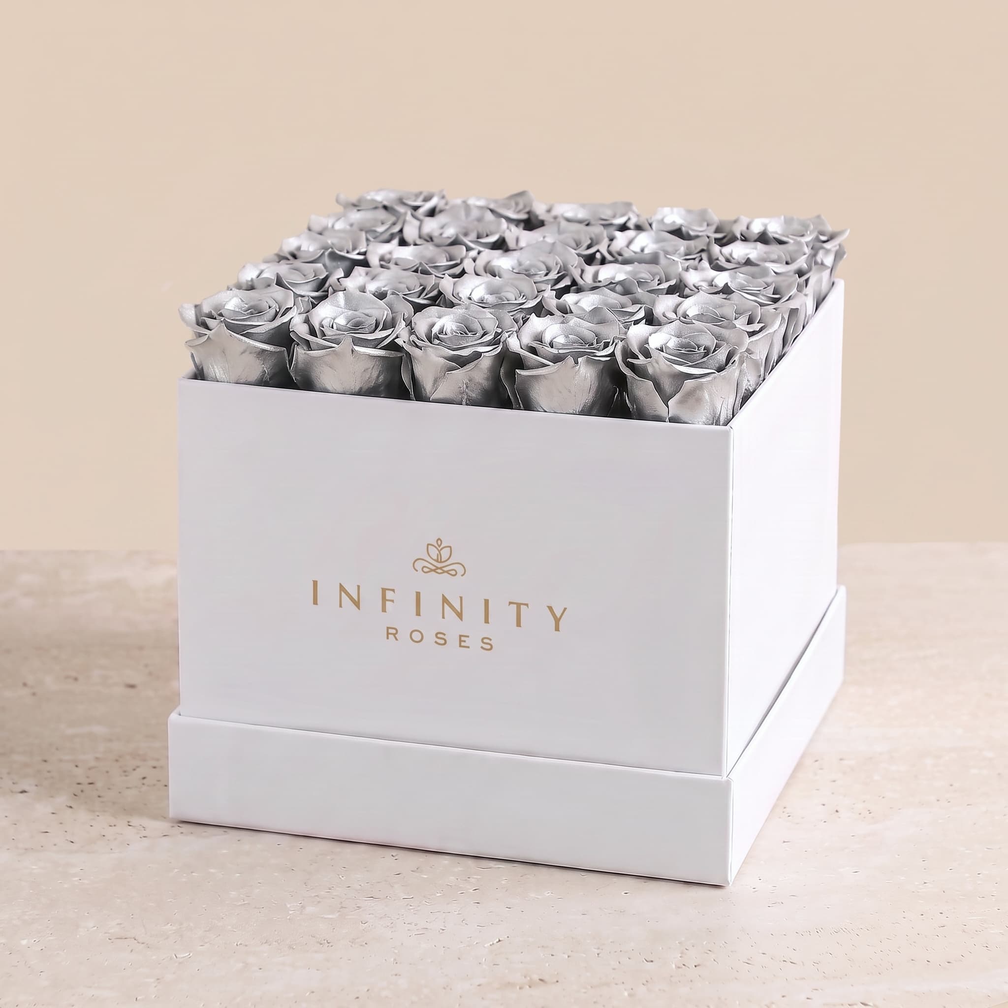 X-Large Square Rose box - Silver Rose - White Box