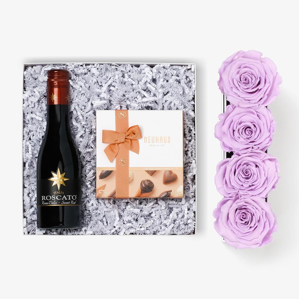 Wine & Truffles - Small Rose Box - Lavender Rose - White Box