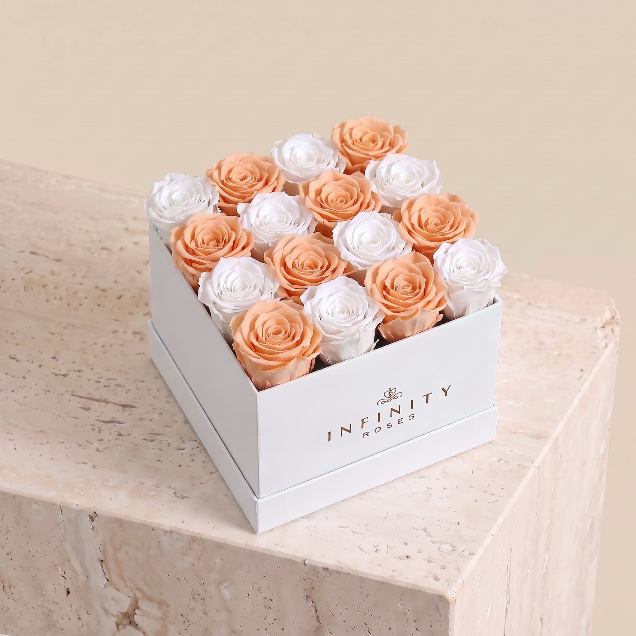 Large Square Rose Box - Honey Rose - White Box
