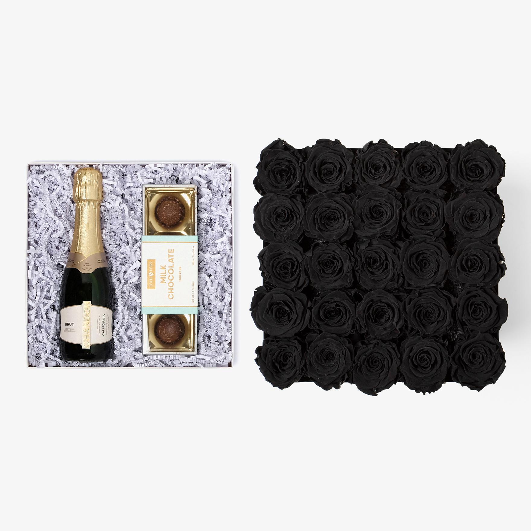 Champagne & Truffles - X-Large Square Box - Black Rose - Black Box